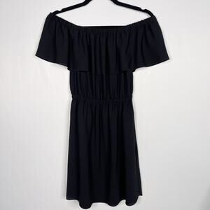Aritzia Wilfred Black XS Hosta Off The Shoulder MIni Dress Pockets Short Sleeve
